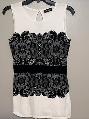 VENUS Black & White Lace Overlay Sleeveless Shell
